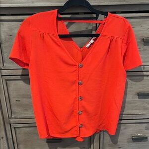 Bright Red Button-Up Blouse